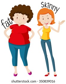 Opposite Adjectives With Fat And Skinny Illustration