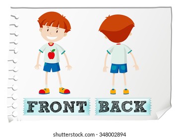 Opposite adjectives with front and back illustration