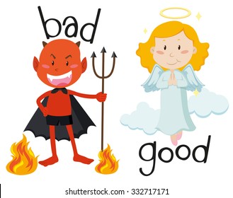 Opposite adjectives good and bad illustration