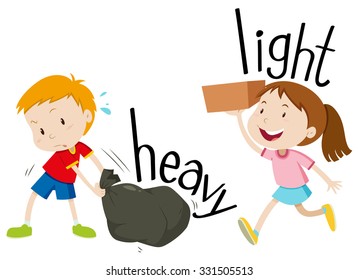 Opposite Adjectives Heavy And Light Illustration