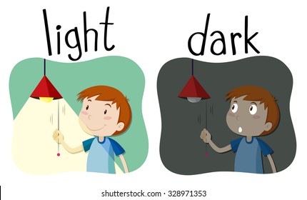 Opposite adjectives light and dark illustration
