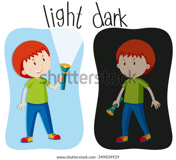 Opposite adjectives with light and dark illustration