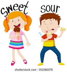 Opposite adjectives with sweet and sour illustration