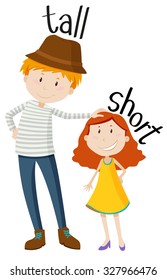 Opposite adjectives tall and short illustration