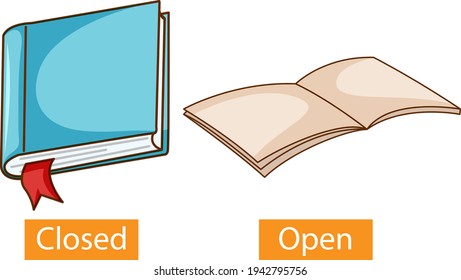 Opposite adjectives words with close and open illustration