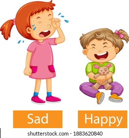 Opposite Adjectives Words Happy Sad Illustration Stock Vector (Royalty ...