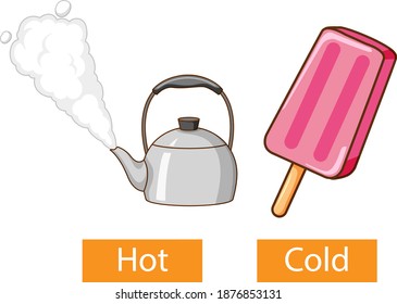 Opposite adjectives words with hot and cold illustration