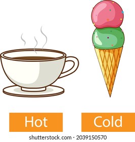 Opposite adjectives words with hot and cold illustration