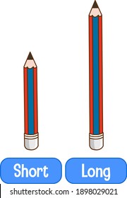 Opposite adjectives words with short and long illustration