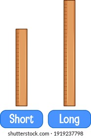 Opposite adjectives words with short ruler and long ruler illustration