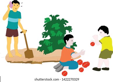 Opposite adjectives work and play illustration - Vector