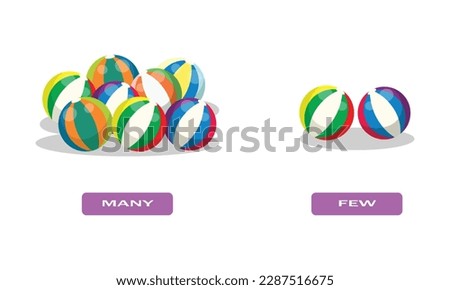 Opposite antonym word many and few illustration of balls