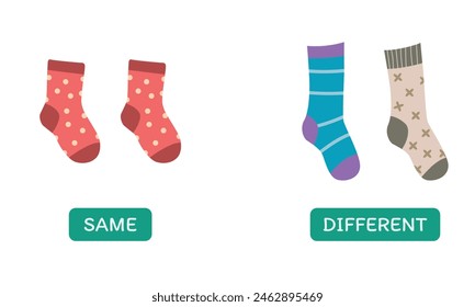 Opposite antonym words same and different illustration of socks