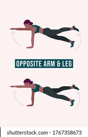 Opposite Arm & Leg exercise, Woman workout fitness, aerobic and exercises. Vector Illustration.