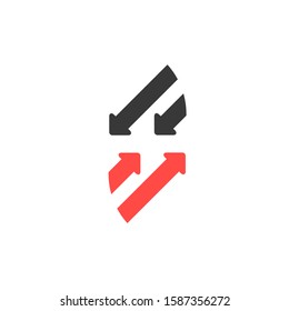 Opposite arrow. Black and red arrows. Stock vector illustration isolated on white background.