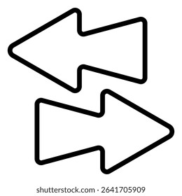 Opposite arrow icon. Two solid arrows pointing left and right, symbolizing data exchange, transfer, synchronization, or bidirectional flow.