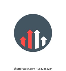 Opposite arrows growing. White and red arrows button. Stock vector illustration isolated on white background.
