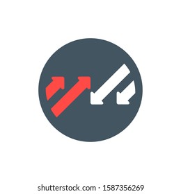 Opposite arrows. White and red arrows button. Stock vector illustration isolated on white background.