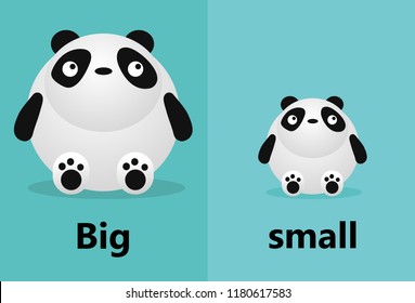 Opposite big and small, Opposite English Words big and small on white background,panda illustration vector