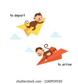 Opposite to depart and to arrive vector illustration