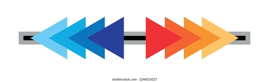 Opposite direction arrows, slider buttons. Vector illustration, warm and cold colors