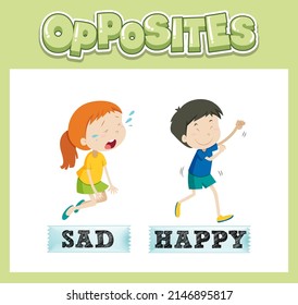 Opposite English words for kids illustration