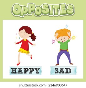 Opposite English words for kids illustration