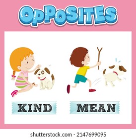 Opposite English words for kids illustration