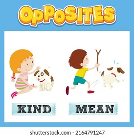 Ilustración de palabras opuestas en inglés para niños