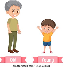 Opposite English Words Old And Young Illustration