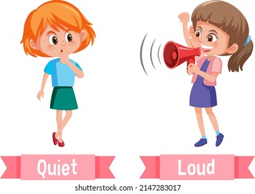 Opposite English Words quiet and loud illustration