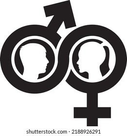 Opposite gender linked icon, Black and white male female symbol with gender sign.