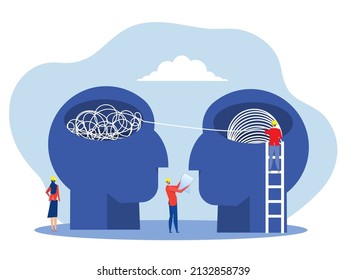 The opposite mindset chaos and order in thoughts concept. vector illustration