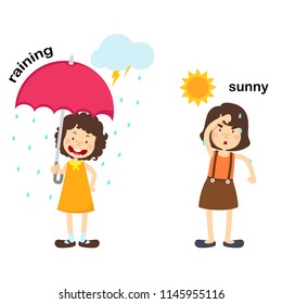 Opposite raining and sunny vector illustration