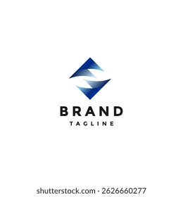 Diseño de logotipo de flechas de onda cuadrada opuesta. Triángulos ondulados azules que forman el diseño del logotipo del diamante.