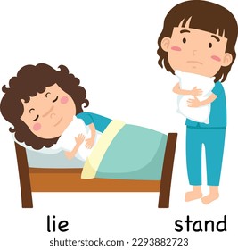 Opposite stand and lie vector illustration