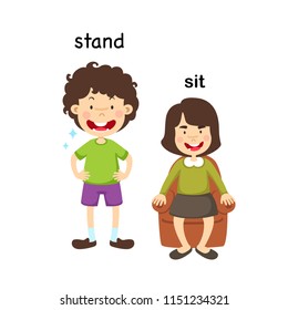 Opposite stand and sit vector illustration