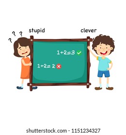 Opposite stupid and clever vector illustration