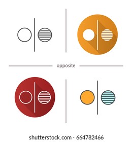 Opposite symbol icon. Flat design, linear and color styles. Opponents abstract metaphor. Isolated vector illustrations