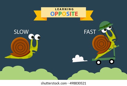 Opposite vocabulary: Fast and Slow, illustration, vector
