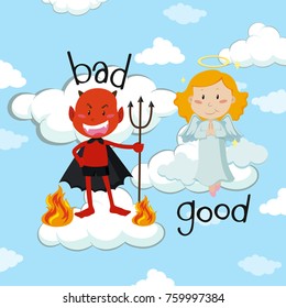 Opposite Word For Bad And Good With Angel And Devil Illustration