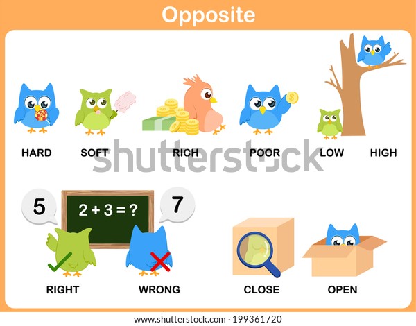 未就学児の反対語 堅い 柔らかい 金持ち 貧乏 低い 高い 正しい 間違った 閉じる 開く のベクター画像素材 ロイヤリティフリー