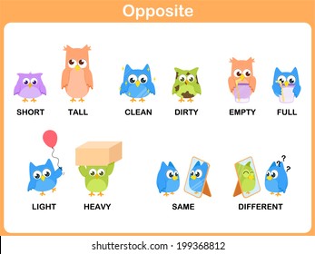 Opposite word for preschool (short, tall, clean, dirty, empty, full, light, heavy, same, different)