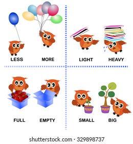 opposite word vector background for preschool (less more light heavy full empty small big)