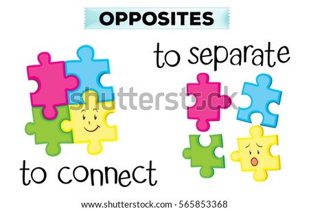 Opposite wordcard with connect and separate illustration