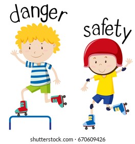 Opposite wordcard for danger and safety illustration