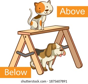 Opposite words with above and below illustration