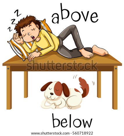 opposite words above below illustration stock vector royalty free