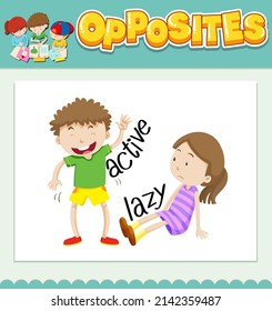 Opposite words for active and lazy  illustration