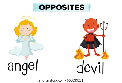 Opposite words for angel and devil illustration